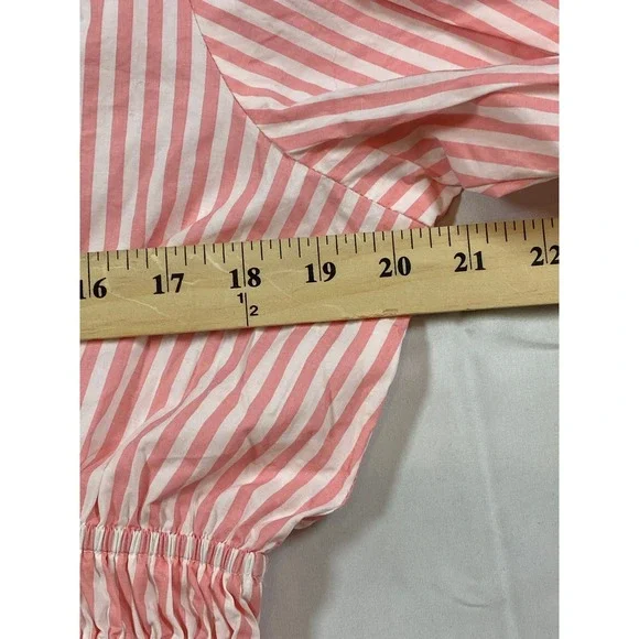 ENGLISH FACTORY Pink White Stripe Puff Sleeve Peplum Scallop Hem Top L‎ - Picture 11 of 13